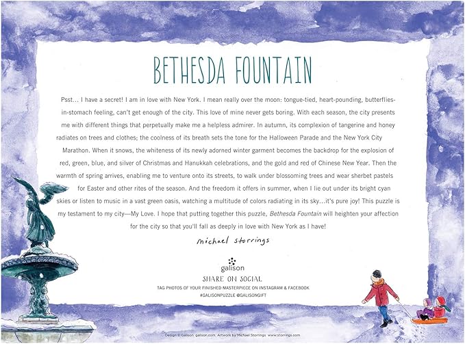 Galison Michael Storrings Bethesda Fountain Jigsaw Puzzle,27” x 20''Illustrated Art Puzzle with Scene from a Central Park Landmark Challenging Family Friendly Fun Indoor Activity,Multicolor