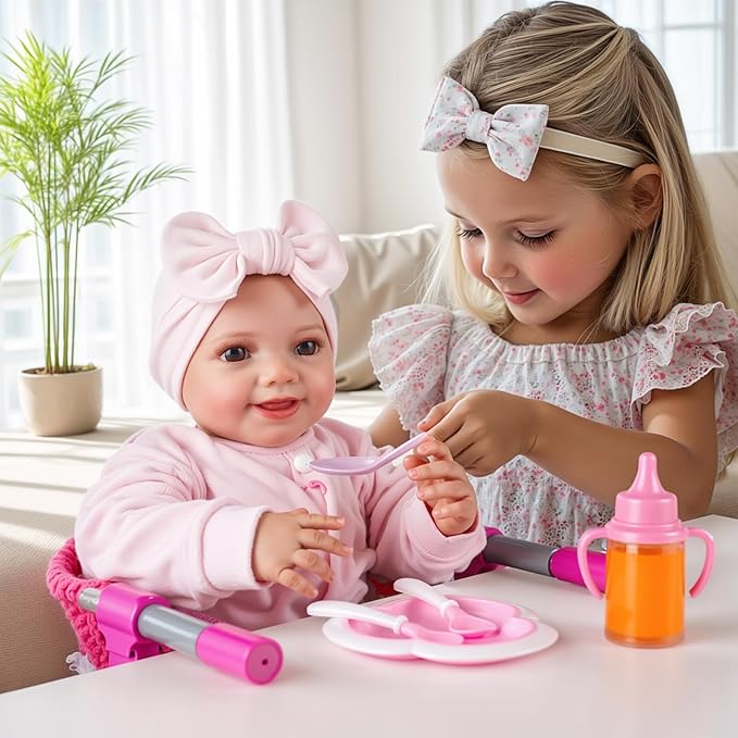BABESIDE Baby Doll High Chair for 12–20 Inch Dolls, Foldable Table Seat Doll Furniture, Portable Feeding Chair Accessories for Reborn Dolls and Toys, Pretend Play Accessory for Girls and Boys Age 3+
