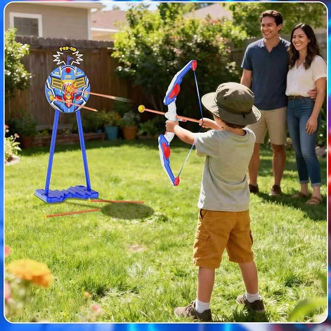 2 Pack Kids Bow and Arrow, LED Light Up Archery Toy Set with 20 Suction Cup Arrows, Standing Target & Arrow Case,Kids Indoor and Outdoor Toys Birthday Gifts Ideas for 3 4 5 6 7 8 9 10 11 12 Year Boys