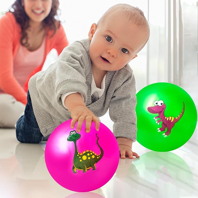 Hymaz 9 Inch 5 Pcs Bouncy Balls for Toddlers, Rubber Inflatable Bouncy Ball for Kids Ball Games, Soft Dinosaurs Sensory Balls with Pump for Indoor Outdoor Beach Playground Backyard Pool Class Games