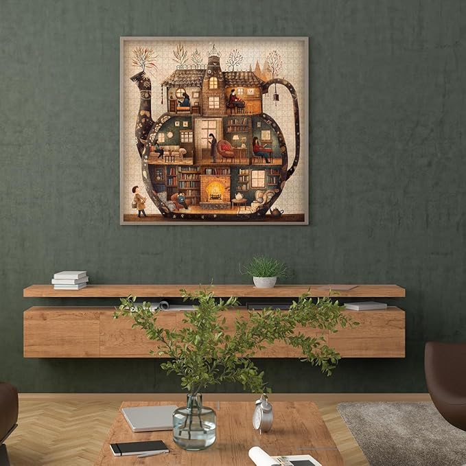 Teapot Library Puzzles for Adults 1000 Pieces, PICKFORU Vintage Bookshelf Book Puzzles Room Art, Difficult Unique Reading Room Scene Theme