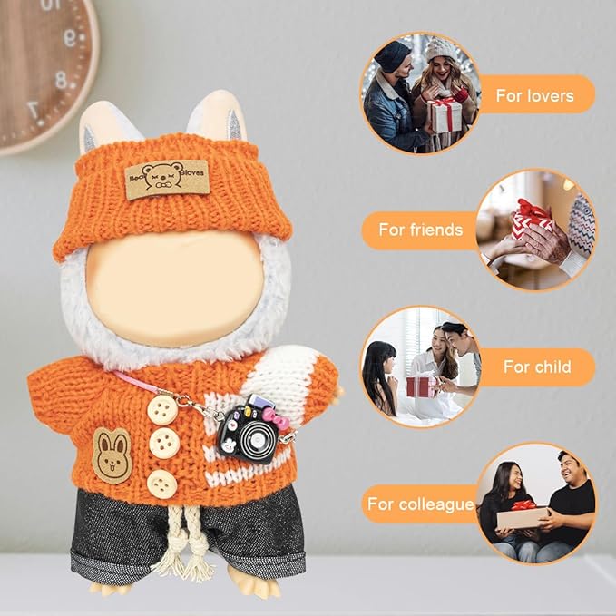 Clothes for Lububu 17cm Dolls(NO Doll) for Lububu Doll Outfits with Accessories Suit for Lububu Cute Stylish Dress Up Set Easter Gifts Orange