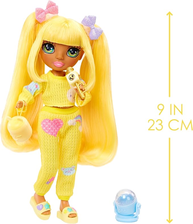 Rainbow High Jr High PJ Party - Sunny, Yellow 9" Posable Blonde Fashion Doll with Soft Onesie, Slippers, Fun Play Accessories, Great Toy Gift for Girls Kids Ages 4-12 Years