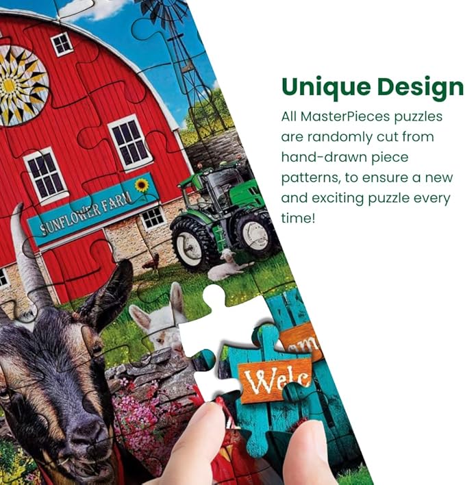 MasterPieces - 300 Piece Jigsaw Puzzle, Large EZ Grip Shapes, Farmland Frolic, Fun for Adults, Seniors, Family, Kids, Matte Finish, 18" x24
