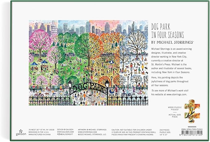 Galison Michael Storrings Dog Park in Four Seasons 1000 Piece Puzzle from Galison - Beautiful 1000 Piece Puzzle for Adults, Challenging and Fun, Thick and Sturdy Pieces, Great Gift Idea