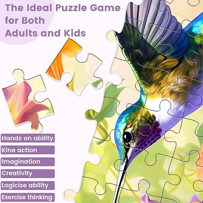 VOLUVOLU 500 Piece Puzzle for Adults, Jigsaw Puzzles,Flower Hummingbird Jigsaw Puzzles 500 Pieces Birthday Party for Family Adults Funny Puzzle