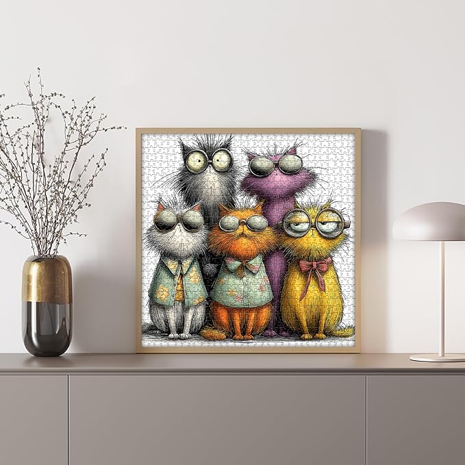 PICKFORU Cat Puzzle for Adults 1000 Pieces,Funny Cat Kitty Jigsaw Puzzle Abstract Art, Colorful Animal Cute Kitten Puzzle Challenge for Adults