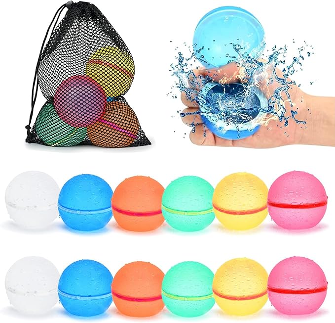 98K Reusable Water Balloons 12 Pcs with Mesh Bag, Pool Beach water Toys for Boys and Girls, Outdoor Summer Toys for Kids Ages 3-12