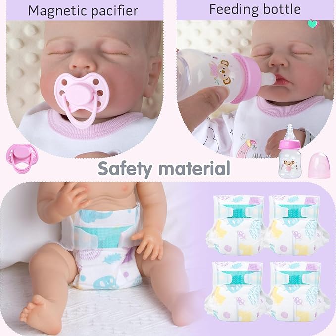 12 Pcs Reborn Baby Doll Clothes Accessories with Bassinet for 17-22 inch Newborn Babydolls Girl Reborn Dolls Accessories Pink Outfit Gift Set