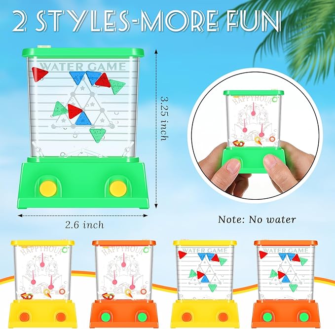 Gejoy 4 Pieces Water Games Handheld Easter Basket Stuffers for Kids Water Ring Toss Handheld Game Mini Retro Pastime Car Toys Fidget Autism Toys for Easter Children Boys Girls Birthday(Fresh Style)