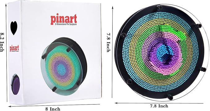 3D Pin Art Intellectual Fun Toy Rainbow Pin Art Palm Board Extra Large(8 x8 Inches) Arouse Sense of Imagination Innovative Boundless Creativity