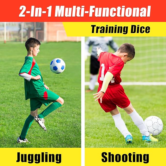 Big Size Soccer Training Dice Set, 2Pcs Soccer Gifts Shooting & Juggling Soccer with Mesh Bag Training Equipment for Games, Boost Soccer Skills with Fun Practice for 8-12 Boys & Girls