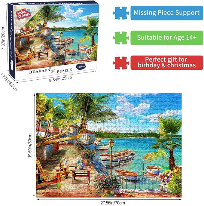 HUADADA Jigsaw Puzzles for Adults 1000 Pieces, Resort Bay Interlock Perfectly No Dust, Home Decors Family Challenge Toys for Men Women Elders Seniors (27.5"x19.6"), 1:1 Poster