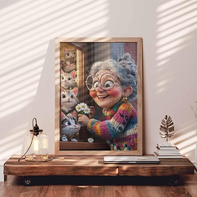 Black Hair Woman 1000 Piece Jigsaw Puzzles for Adults Portrait of Grandmother Painting Jigsaw Puzzle Cute Animal Cat 1000 Pieces Puzzles Game Home Wall Decor DIY Craft Puzzle Art Gift (Colorful)
