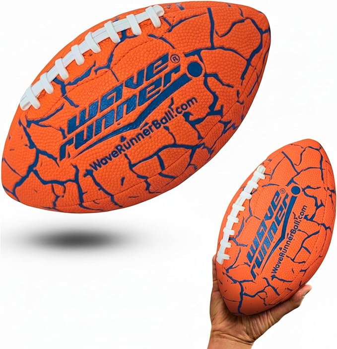 Wave Runner Grip It Waterproof Junior Size Football, 9.25 Size, Durable & Double Laced, Perfect for Beach Accessories, Kids Games, Pool Toys, Outdoor Games, All-Weather Indoor & Outdoor Play