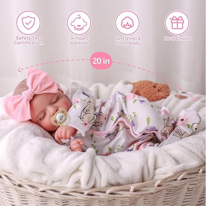 BABESIDE Lifelike Reborn Baby Dolls Girl - 20 Inch Realistic Newborn Baby Doll with Poseable Body, Real Life Baby Dolls with Accessories for 3+ Year Old Girls Gifts, Pretend Play, Collection
