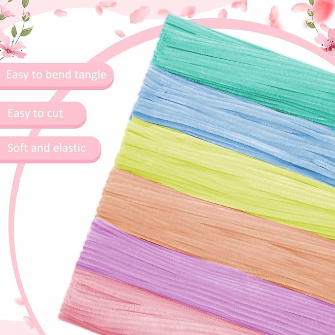 Peryiter 500 Pieces Pipe Cleaners Chenille Stems for Flowers Craft Supplies Bulk Fluffy Fuzzy Sticks for DIY Art Projects Creative Gift Wrapping Party Decorations(Macaron,12 Inch)