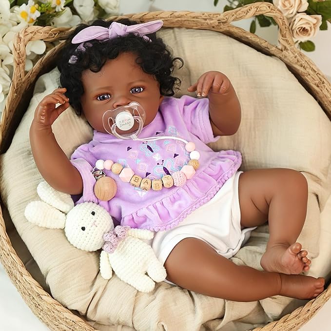 WOOROY Realistic Reborn Baby Dolls Black – 20-Inch African American Real Life Baby Dolls with Soft Full Vinyl Body, Handmade Gift Toy with Doll Accessories for Kids Ages 3+