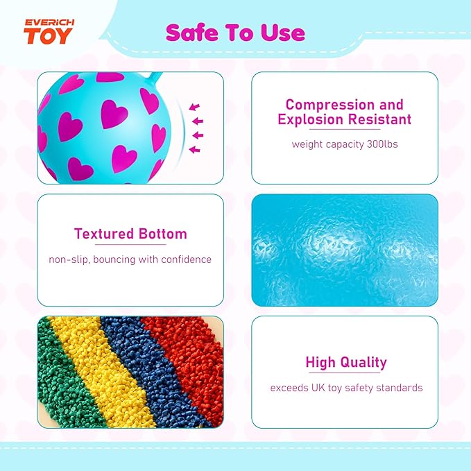 EVERICH TOY Hopper Ball,15In Sit On Bouncy Ball with Handle, Pink Heart Girls Toys - Fun Indoor Active Play, Inflatable Balance Toys for Girls Boys Birthday Gifts 3 4 5 6 Years Old