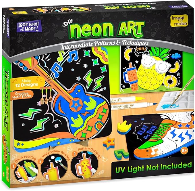 Imagimake DIY Neon Art Kit |12 Exciting Kids Activities | Art Kits for Girls Ages 10-12 | Crafts for Boys Ages 8-12 | Painting Kits for Adults | Easter Gifts for Kids Age 8,9,10,11,12 Years Old