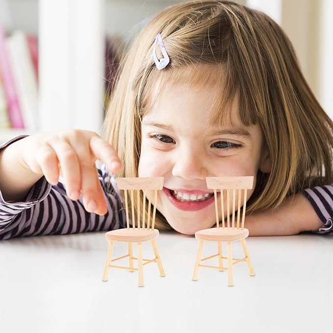 TOYANDONA 6pcs Dollhouse Chairs 1/12 Scale - Mini Doll House Dining Chairs Miniature Wooden Dollhouse Furniture 1/12 Scale for Doll House Accessories