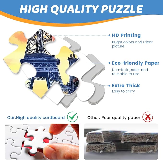 Puzzles 300 Pieces for Adults | Eiffel Tower Jigsaw Puzzles | Recycled Cardboar Jigsaw Puzzles 300 Pieces | Challenging Family Activity Great Gift Idea for Family Friends | 20.5 X 15 inches