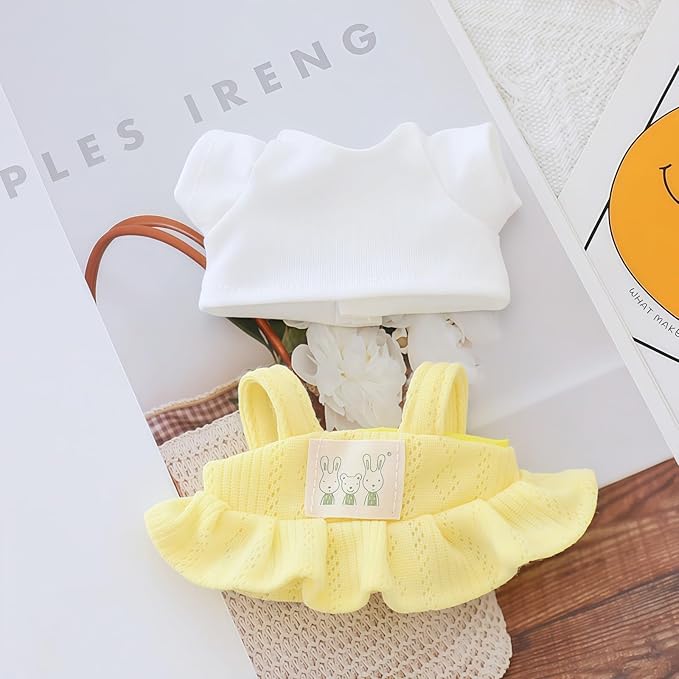 Clothes for Lu bubu 17cm Dolls Accessories (No Doll), Kawaii Skirt Outfit Set 2 Pieces for 17cm Dolls Suit, Stylish Dress Up Flower Dolls Clothing Set Replacement Yellow