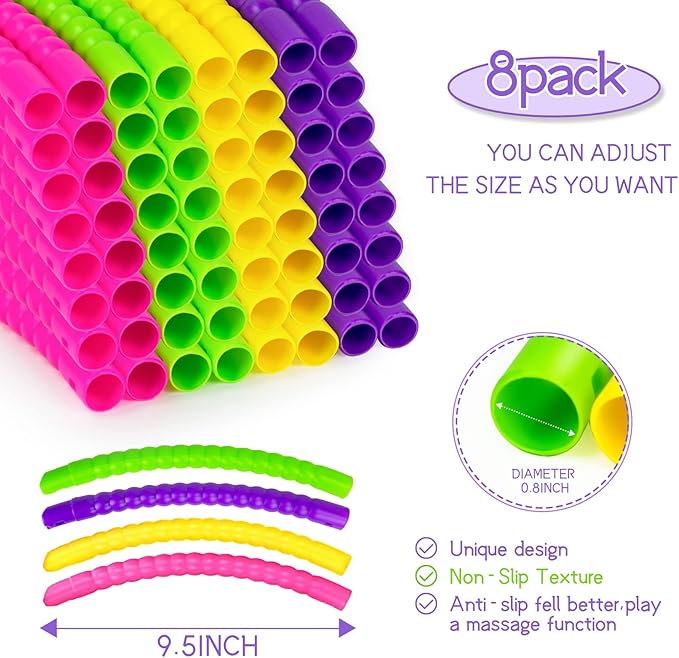 Exercise Hoops for Kids, 8 Pack Detachable & Size Adjustable Toy Color Hoop Rings for Outdoor Gymnastic Dog Agility Equipment Sports Party Games
