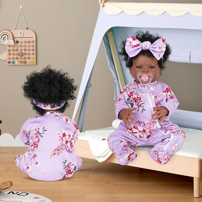 Aori Lifelike Reborn Baby Dolls Clothes 20 inch Purple Clothing Floral Jumpsuits Set for 17-20 Inch Newborn Girl Doll
