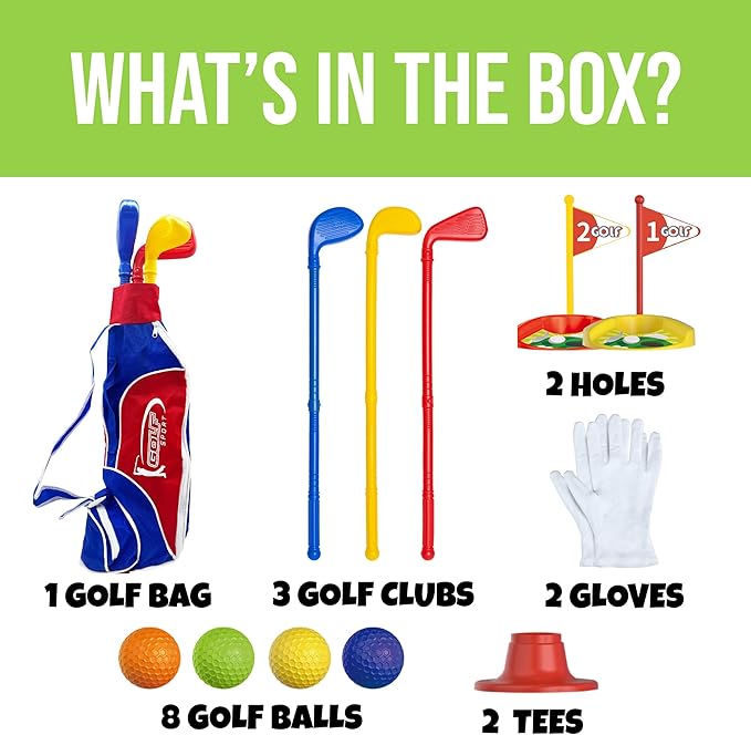 Atlasonix Toddler Golf Set - Toddler Golf Clubs | Kids Golf Clubs Includes Kid Golfer Bag, Gloves, 8 Balls and 3 Sticks - Sports and Outdoor Play Toys, Outdoor Toys, Kids Outdoor Play Equipment