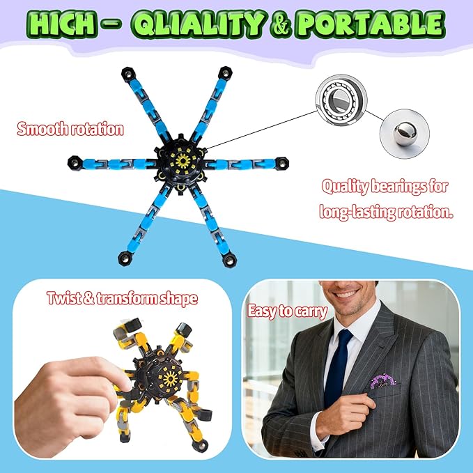 20 Pack Funny Sensory Fidget Toys,Deformable Chain DIY Robot Spinners Fingertip Stress Relief Gyro Toy Birthday Gifts Christmas Goodie Bag Stuffers Classroom Prizes Party Favors for Kids Adults