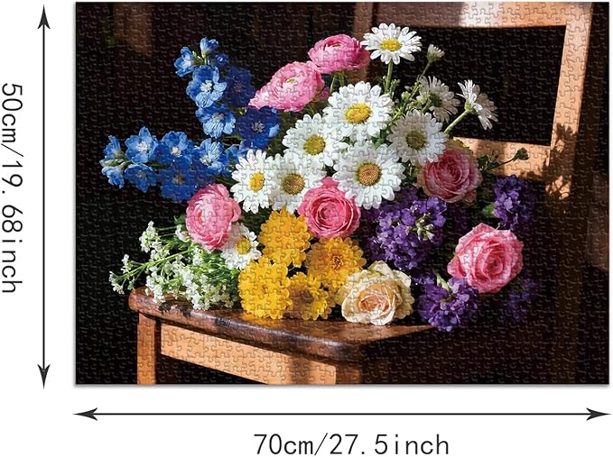 Puzzle for Adults 1000 Pieces, Flowers in The Chair Puzzle, Challening Impossible Difficult Hard Fun 1000 Pieces Jigsaw Puzzles for Adults Family with Letters on Back