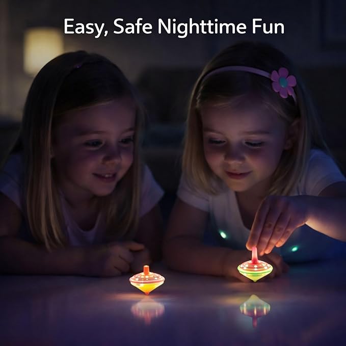 100 Pieces LED Light Up Flashing Mini Spinning Tops with Gyroscope - Kids Novelty Bulk Spin Toys Party Favors Bundle Pack Multicolored