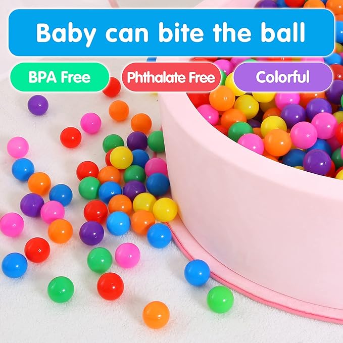 Ball Pit Balls for Kids, Plastic Refill 2.2 Inch Balls, 100 Pack, Bright Colors, Phthalate and BPA Free, Includes a Reusable Storage Bag with Zipper