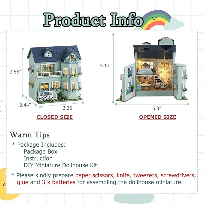 TuKIIE DIY Miniature Dollhouse Kit with Furniture, 1:32 Scale Creative Room Opened & Closed Mini Wooden Doll House for Kids Teens Adults(Warm House)