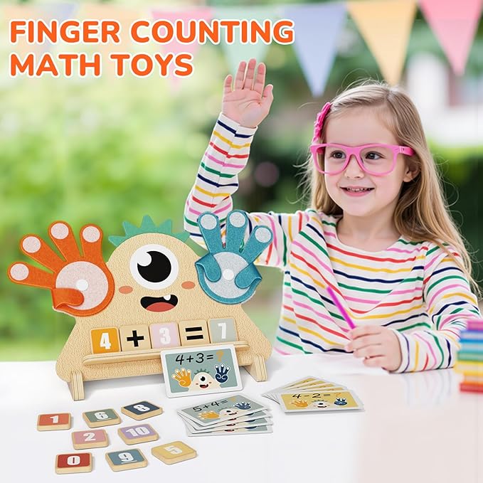 Finger Counting Math Toy for Kids 3-5, Montessori Monster Math Toy with Number Blocks, Hands-On Addition & Subtraction Learning Toy, Educational Birthday Gift for Toddlers
