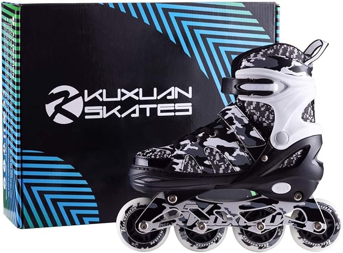 Kuxuan Boys Adjustable Inline Skates with Light up Wheels, Fun Illuminating Skates for Kids Girls Youth