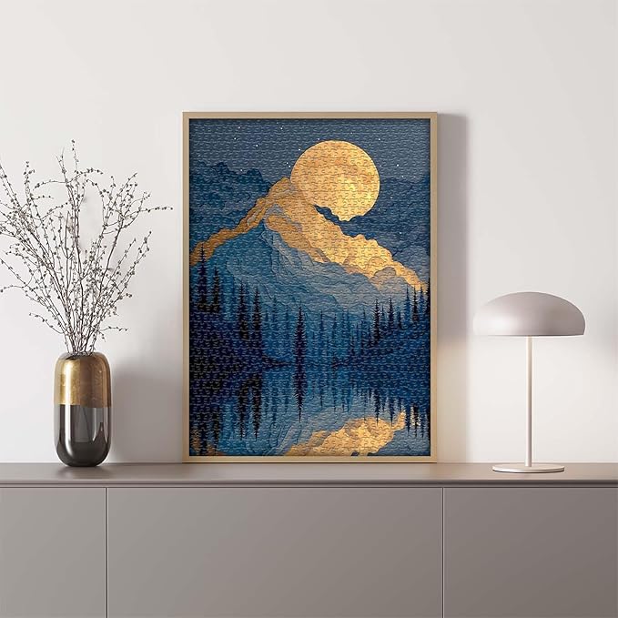 Mountain Puzzles for Adults 1000 Piece, Nature Puzzle Features Forest Tree Moon Grand Canyon, Landscape Scenic Paper Cut Art Challenge Jigsaw Puzzle
