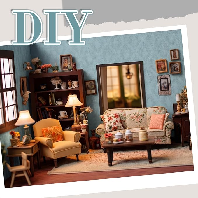 Flutesan 12 Pcs Miniature Dollhouse Wallpaper and Flooring Peel and Stick Mini DIY Self Adhesive Dollhouse Accessories 8.27 x 11.69 Inch (Vintage Blue)