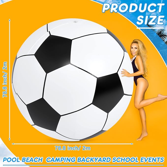 Lewtemi Big Inflatable Giant Soccer Ball Large Inflatable Beach Sport Ball Pool Party Decoration Toys Oversized Jumbo Beach Toy for Pool Water Sports Games