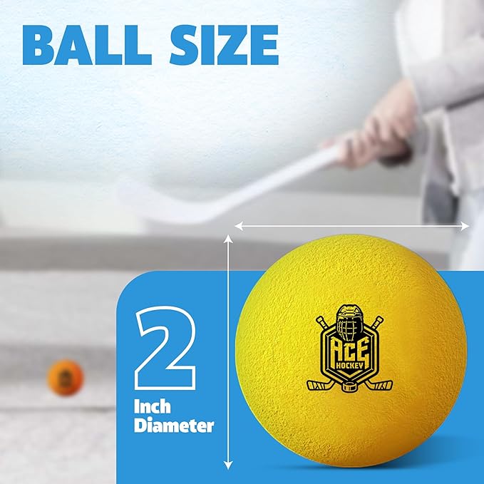 ACE HOCKEY Mini Hockey Balls - 12 Soft Foam Balls for Knee and Floor Hockey - 2" Indoor Mini Hockey Balls