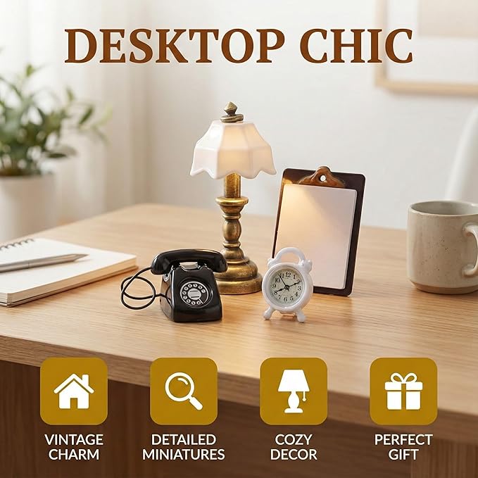 TOYANDONA Dollhouse Miniature Phone Lamp Book Alarm Clock LED Miniature Lighting for Dolls House Decor, Mini Accent Lighting Accessories Doll House Accessories and Furniture
