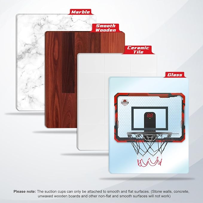 BOHEN Indoor Mini Basketball Hoops with Powerful Suction Cup, Stick to Windows, Wooden Doors, Smooth Walls - Basketball Backboard Indoor Bedroom Office for Kids Teens Adults