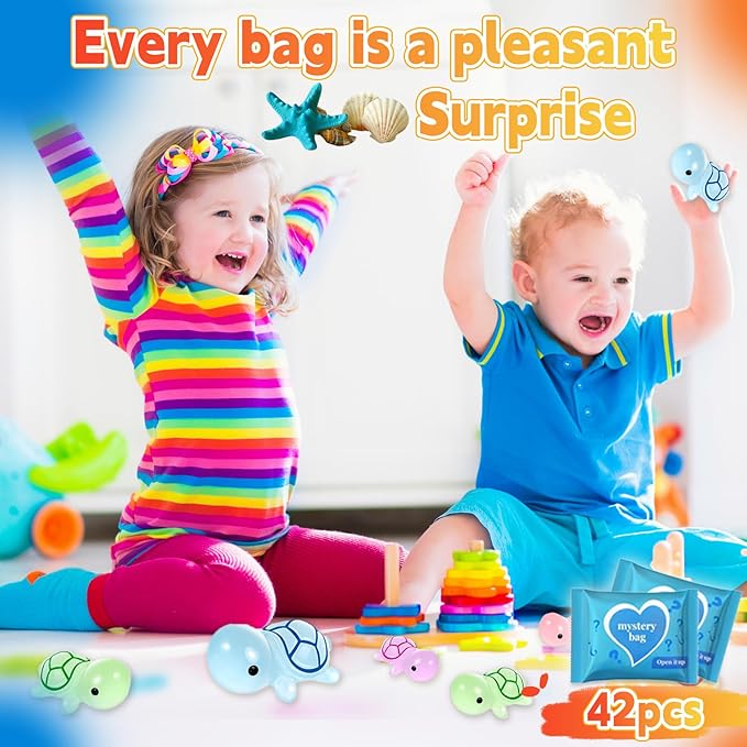 42 Pack Mini Turtle Blind Bags for Kids - Glow in The Dark Resin Turtles| Collectible Sea Turtle Toys for Party Favors, Treasure Hunt Games | Dollhouse Decor, Mini Garden Landscape, Cake Toppers