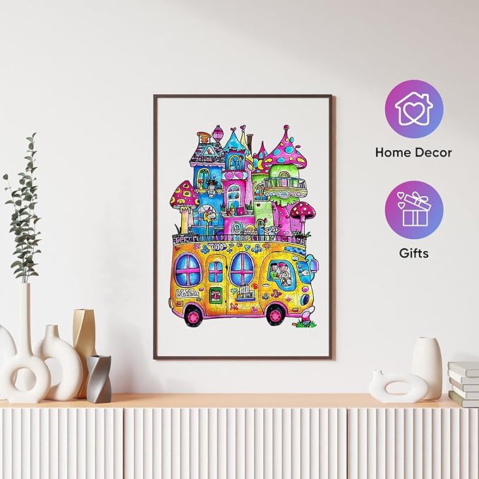 Delobil Wooden Puzzles for Adults, Car Jigsaw Puzzles 200 Piece, Unique Shape School Bus Puzzle for Adults and Kids, Fun Challenging House Puzzles Family Game Gift, 8.2 x15.2 Inches