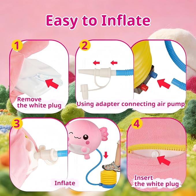 Hopper Ball for Kids 5-8, 29in/73cm Salamander Stuffed Animal, Inflatable Axolotl Gifts for Girls First Birthday Gift, Outdoor Indoor Soft Play Equipment, Pink(Pump Included)