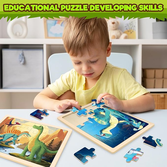 Puzzles for Kids Ages 4-6, 4 Packs Wooden Dinosaur Puzzles for Toddlers Ages 3-5, Preschool Educational Dino Puzzles Boards Toys Gifts for 3 4 5 6 Boys Girls
