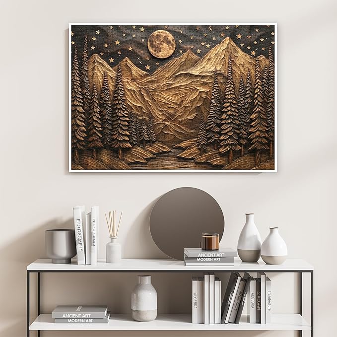 3D Mountain Forest Puzzles for Adults 1000 Pieces, Challenging Nature Plant Tree Scenic Puzzle, Art Landscape Moon River Star Scenery Jigsaw Puzzles