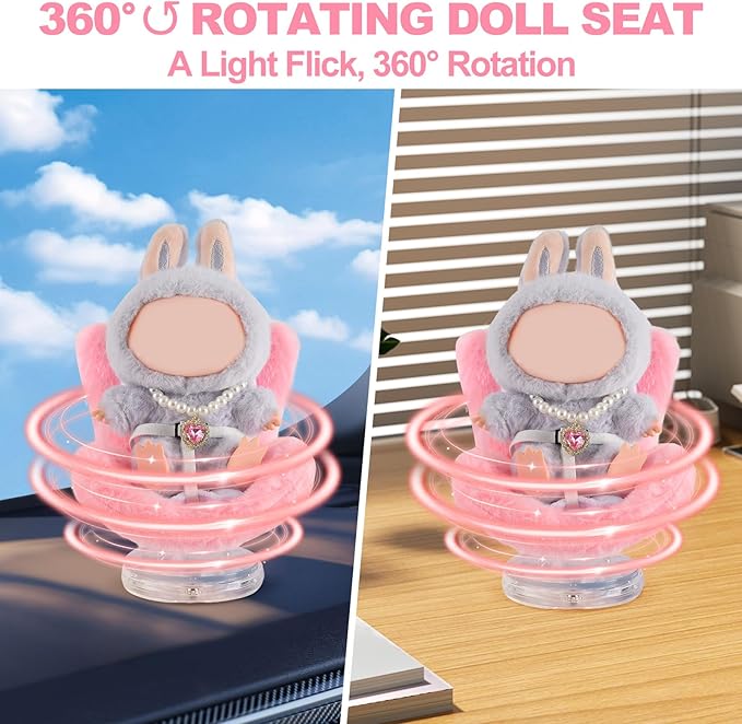 Cute Doll Car Seat for Labubu, Premium Car Seat Accessories for 4-7in Dolls, Including Air Vent Clip, Desktop Stand, Adjustable Strap, Airflow-Friendly Design(Pink)