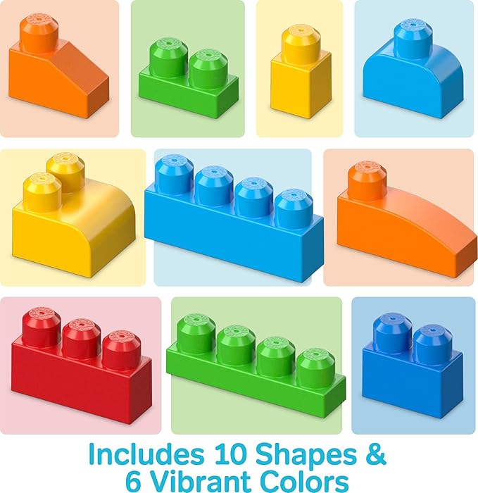 MEGA BLOKS First Builders Toddler Blocks Toys Set, Deluxe Building Bag with 150 Pieces and Storage, Creative Open-Ended Play, Blue, Ages 1+ Years (Amazon Exclusive)